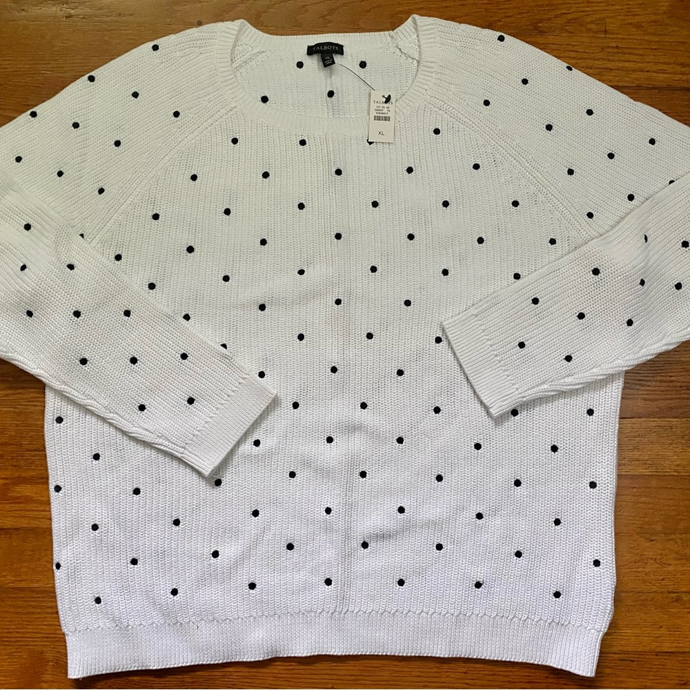 Talbots White with Navy Dots Sweater Sz XL